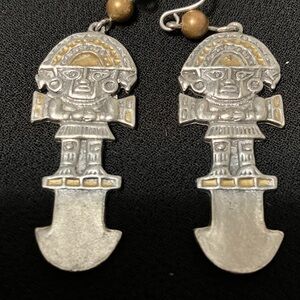 Silvertone and Goldtone Tribal Earrings